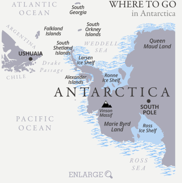 Where to go in Antarctica map